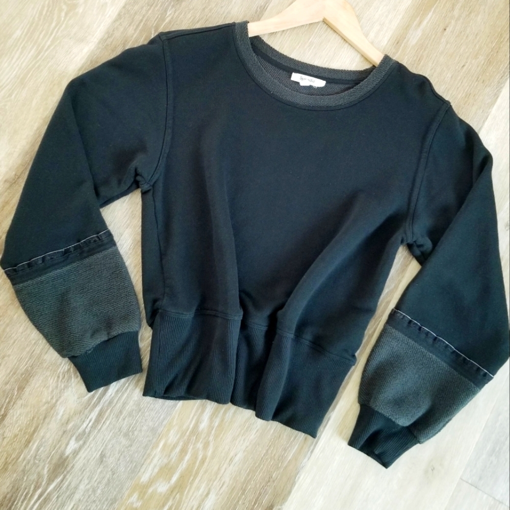 Splendid Black Long Sleeve Pullover Sweatshirt Ribbed Waistband Lounge Wear EUC - Picture 7 of 12